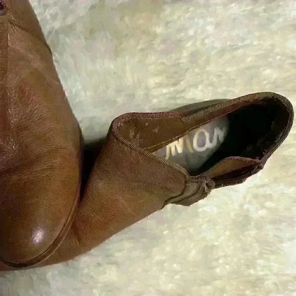 SAM EDELMAN Petty Brown Leather Low Heel Zip Ankle Boots - Picture 3 of 9